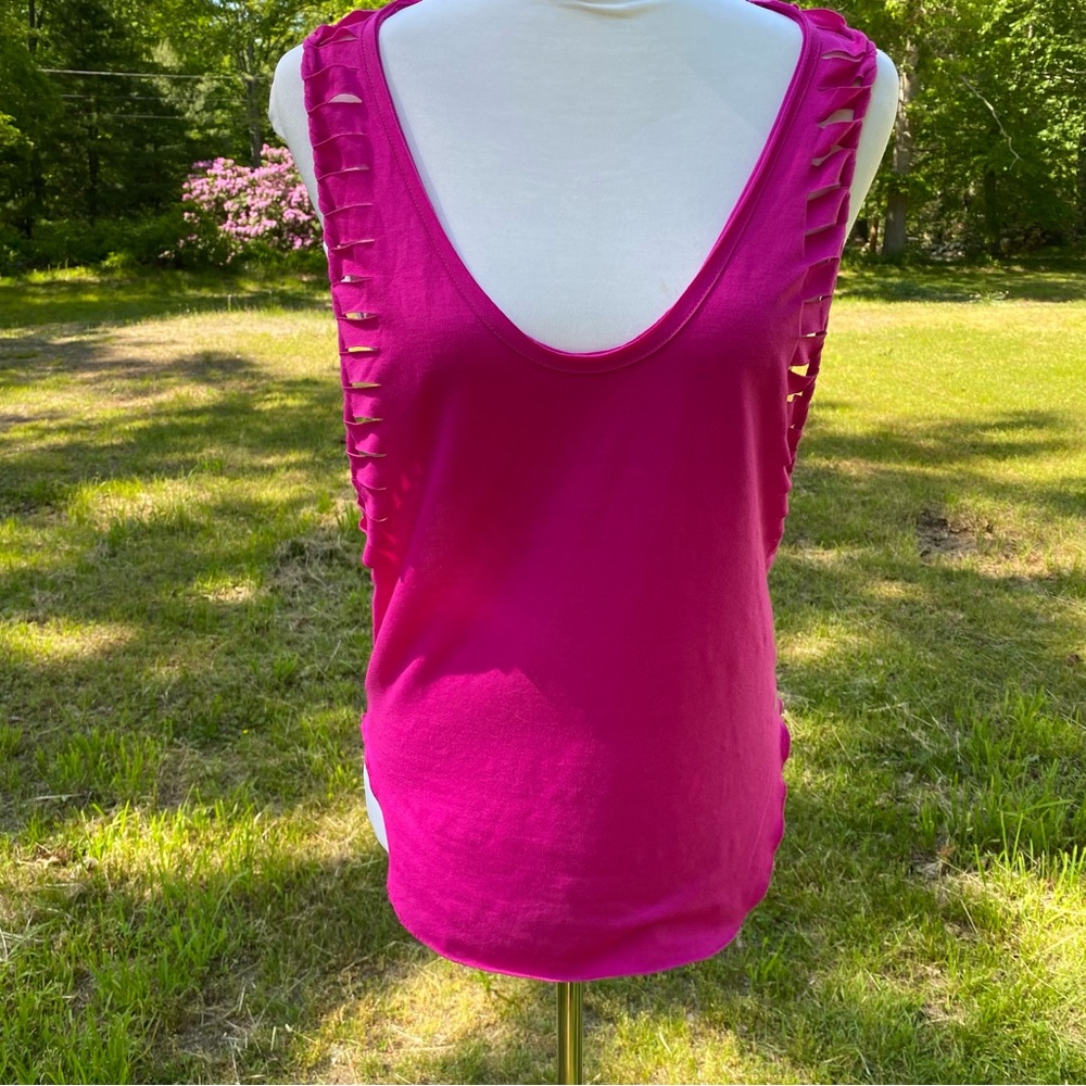 SCORPIO SOL TOP TANK BARBIE CORE PINK STRETCH SCOOP NECK CUT OUTS SLEEVELESS XS